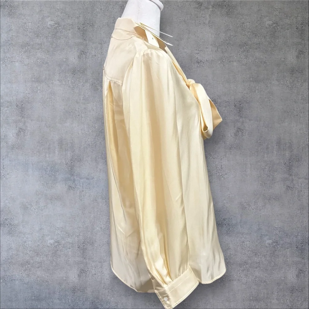 Tory Burch Silk Bow Blouse French Cream Sz 6 Removable Collar NWT‎